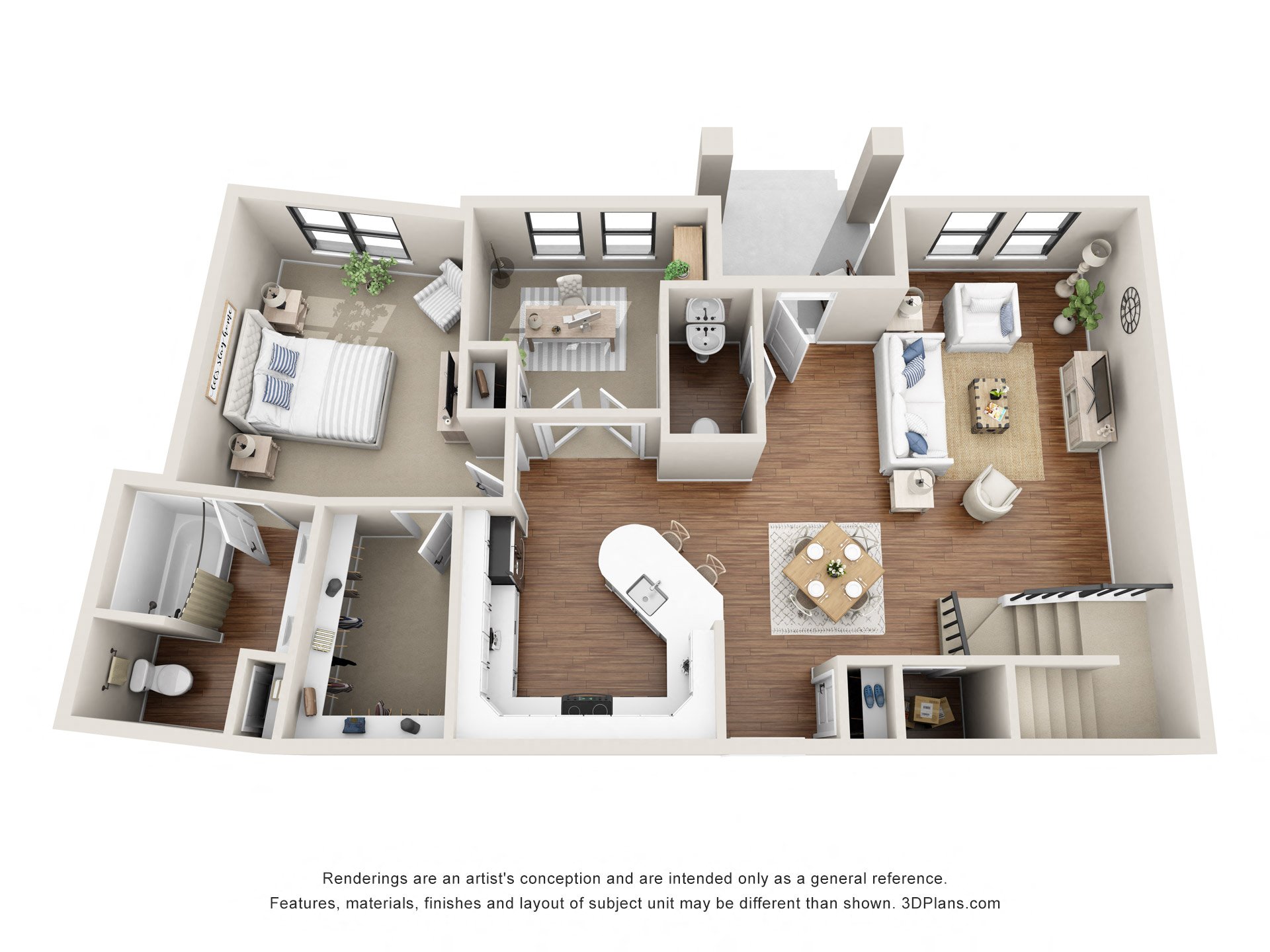 Floor plan for 3 beds, 2.5 baths, 1844 sqft